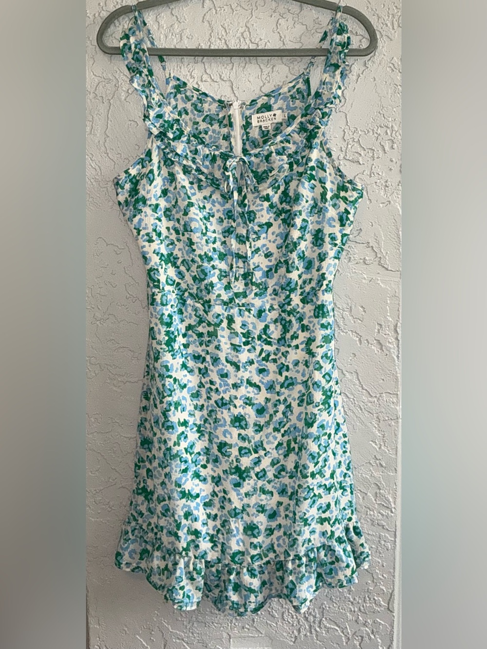 Molly Bracken Blue & Green Floral Spaghetti Strap Dress